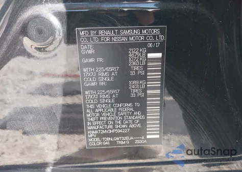 2017 Nissan Rogue Sv z USA, uszkodzony, nr VIN KNMAT2MV3HP594227